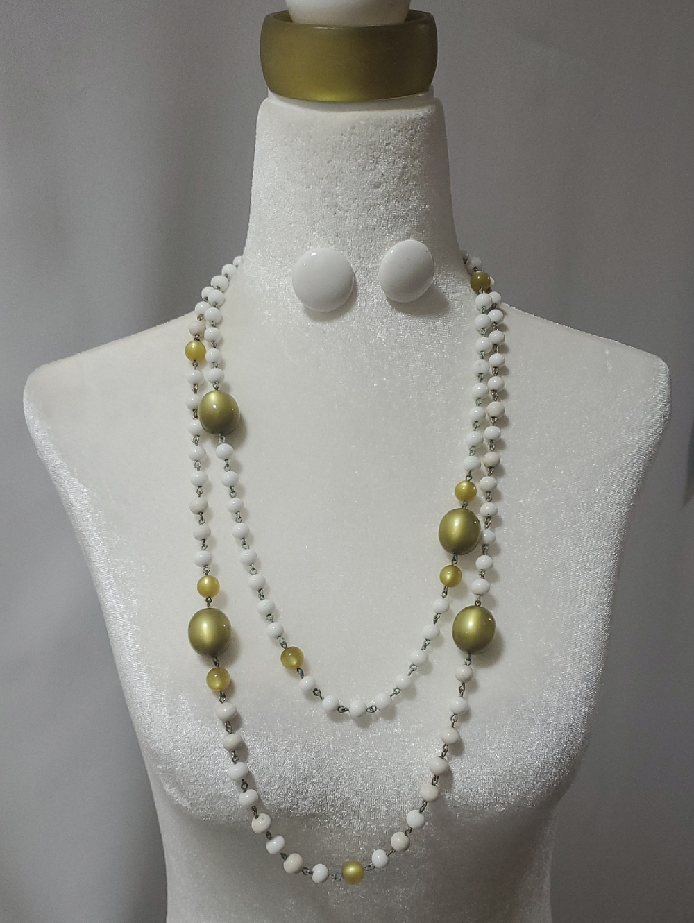 White and Olive Bead Double Strand Necklace - Women Jewelry